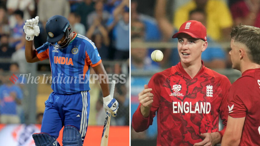 Sanju Samson’s innings ultimately set the platform for India’s total of 253/7 in 20 overs, leaving England with a daunting chase. (Express Photo by Narendra Vaskar/AP Photo)