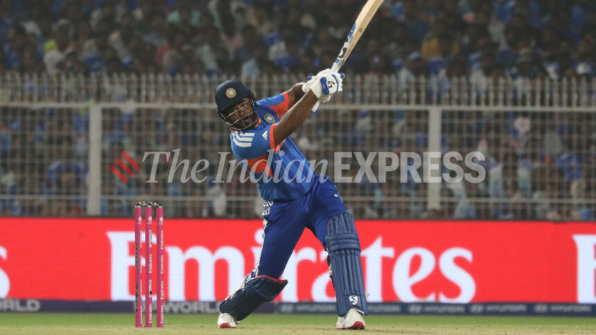 Sanju Samson's knock helped India beat West Indies and qualify for T20 World Cup 2026 semifinals. (Express photo by Partha Paul)
