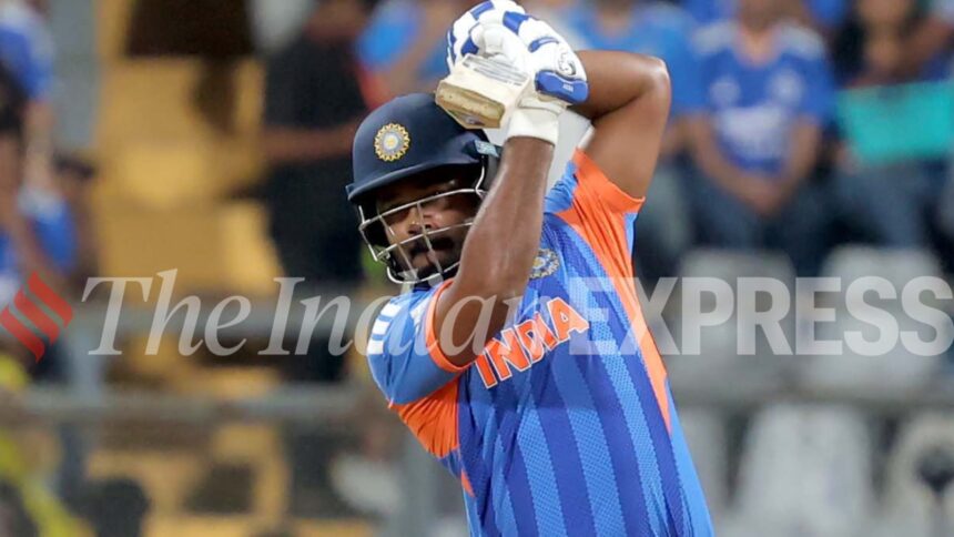 Sanju Samson's 42-ball 89 shattered records in the T20 World Cup semi-final in Mumbai. (Express Photo by Narendra Vaskar)