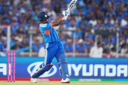 Sanju Samson in action during T20 World Cup 2026 final vs New Zealand in Ahmedabad. (PHOTO: AP)