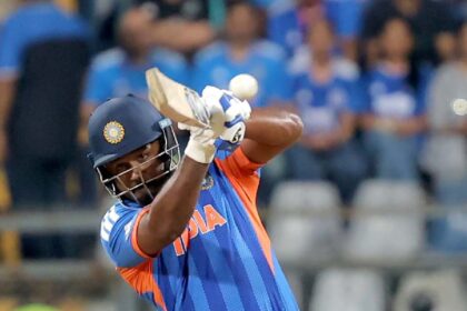 India's Sanju Samson smashed a 42-ball 89 in the T20 World Cup semi-final against England on Thursday at the Wankhede Stadium in Mumbai. (Express photo by Narendra Vaskar)