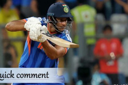 India's Shivam Dube plays a shot during the T20 World Cup cricket semi-final match between India and England at Mumbai's Wankhede Stadium. (Express photo by Narendra Vaskar)