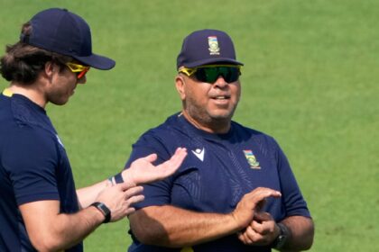 South Africa coach Shukri Conrad (R) with Dewald Breview. (FILE PHOTO: AP)