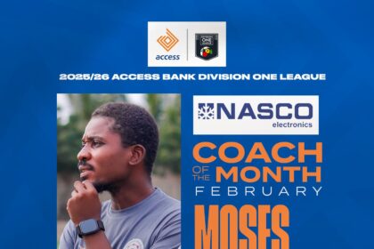 Moses Adjin Tetteh of Semper Fi wins Access Bank Division One League NASCO Coach of the month award for February