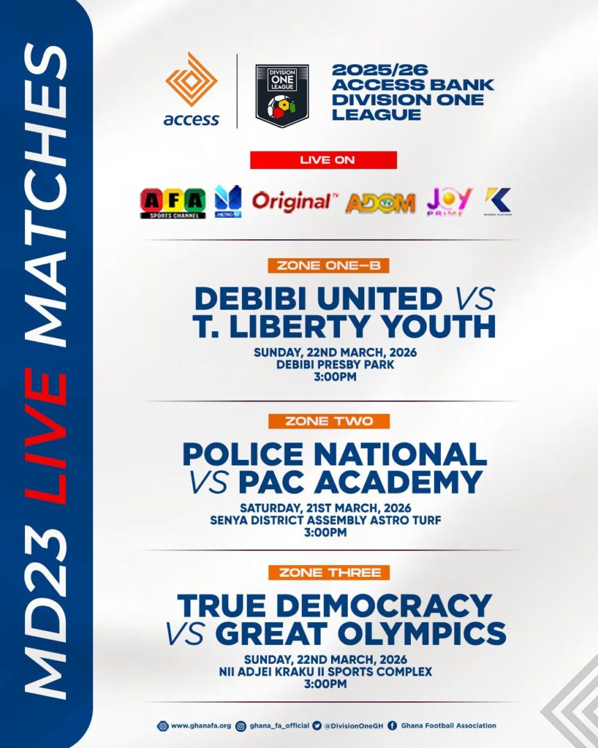 Three Access Bank Division One League matches to air on Matchday 23