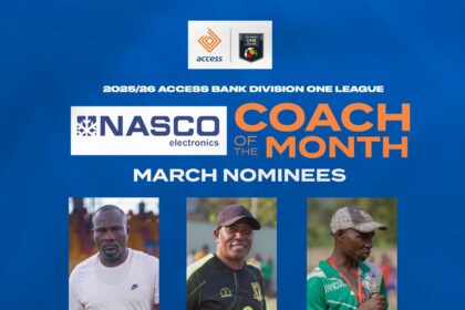 Three Coaches shortlisted for NASCO Access Bank Division One League March award