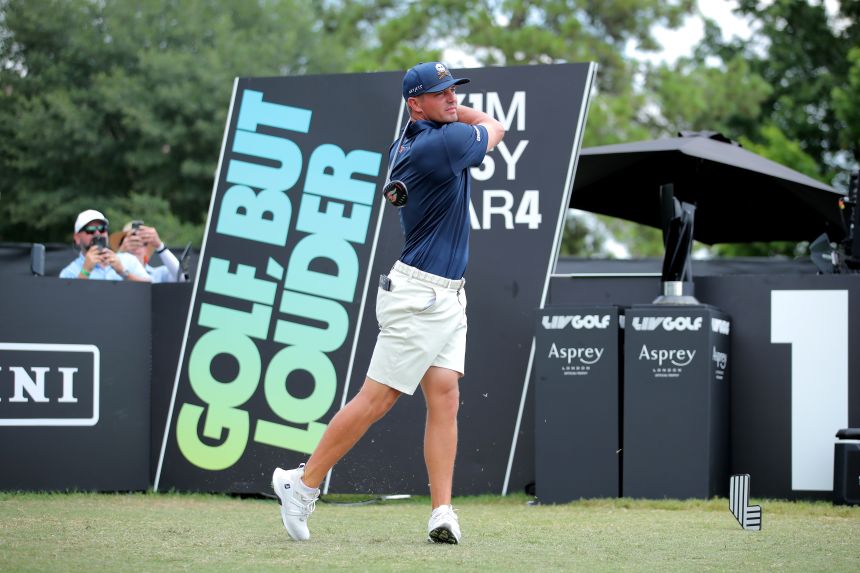 Bryson DeChambeau, one of LIV Golf's most popular players, hits a tee shot during an event in Houston in 2024.