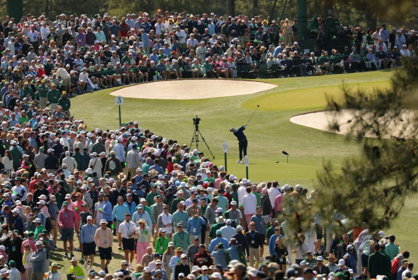 Northern Ireland's Rory McIlroy hits his tee shot on the 3rd hole during the first round golf the Masters, Augusta National Golf Club, in Augusta, Georgia, on April 9, 2026.