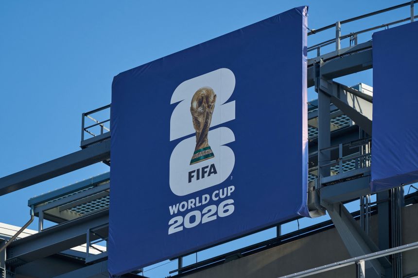 FIFA World Cup 2026 signage at MetLife Stadium in East Rutherford, New Jersey, on April 18.