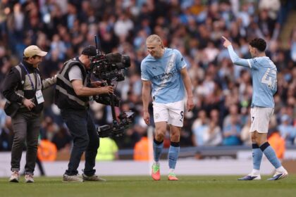 Erling Haaland with his message to the camera after Manchester City beat Arsenal.
