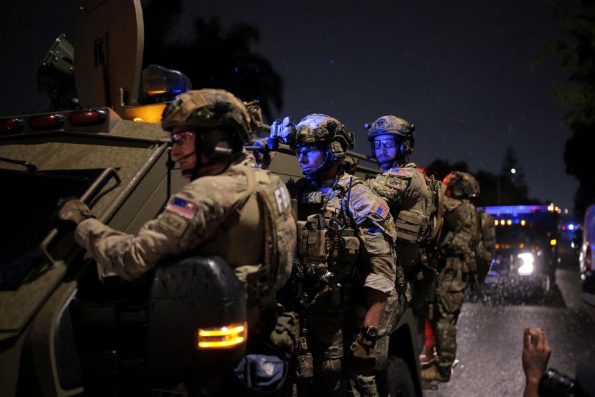 FBI agents leave a California residence associated with Cole Allen, the suspect in the shooting at the White House Correspondents' Association dinner.