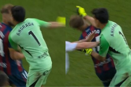 Real Zaragoza goalkeeper Andrada punched Huesca's Jorge Pulido in Spanish second division game. (Screengrab/X)