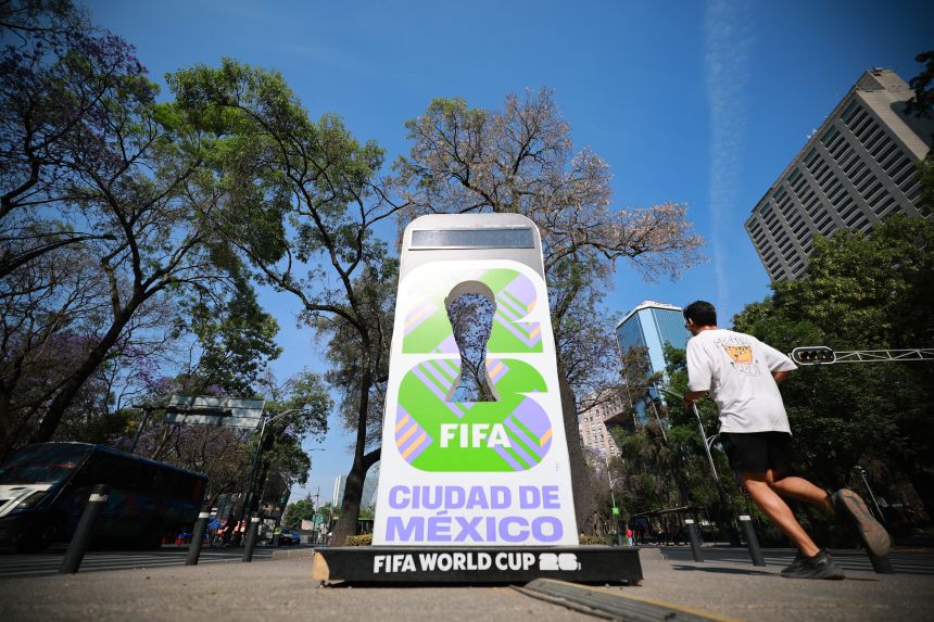 A sign advertising the FIFA World Cup 2026 at Paseo de la Reforma street on March 16, in Mexico City, Mexico.
