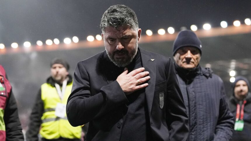 Italy's coach Gennaro Gattuso walks off the pitch after losing in a World Cup qualifying playoff final match against Bosnia. (PHOTO: AP)