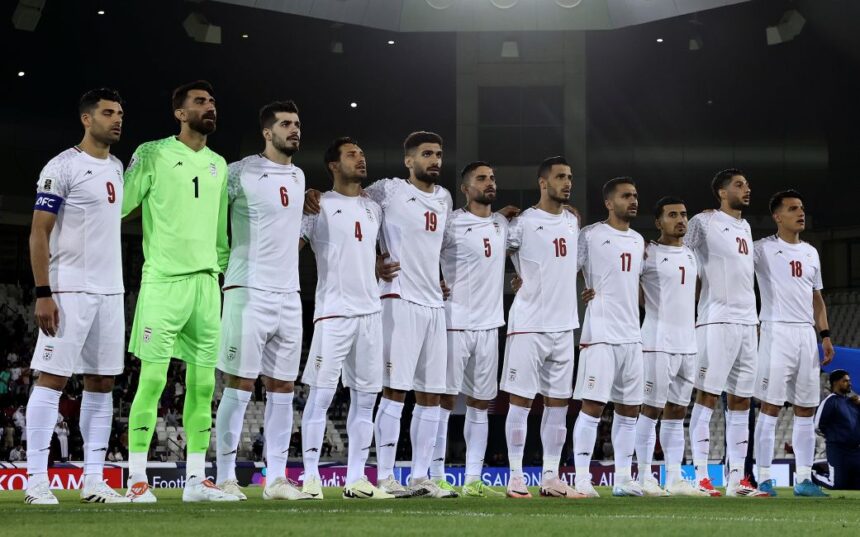 Players of Iran line up prior to their match against Qatar in 2025 in Doha, Qatar.