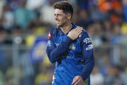 Mitchell Santner of Mumbai Indians reacts during the IPL 2026 match against Chennai Super Kings at Wankhede Stadium. (Photo: Deepak Malik / CREIMAS for IPL)