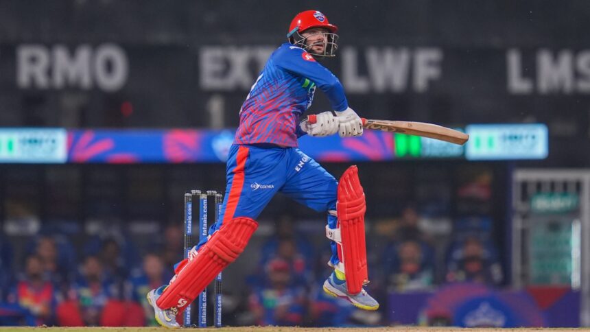 Sameer Rizvi in action for Delhi Capitals during IPL 2026 match against Lucknow Super Giants. (PHOTO: CREIMAS FOR IPL)