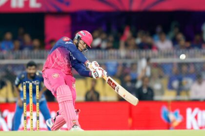 Vaibhav Sooryavanshi in action during IPL 2026 match between Rajasthan Royals and Mumbai Indians in Guwahati. (CREIMAS FOR IPL)