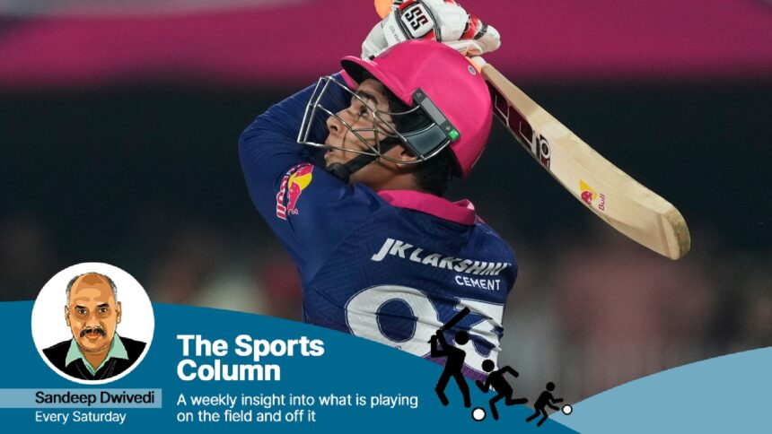 Rajasthan Royals' Vaibhav Sooryavanshi plays a shot during the Indian Premier League cricket match between Royal Challengers Bengaluru and Rajasthan Royals in Guwahati, India, Friday, April 10, 2026. (AP Photo)