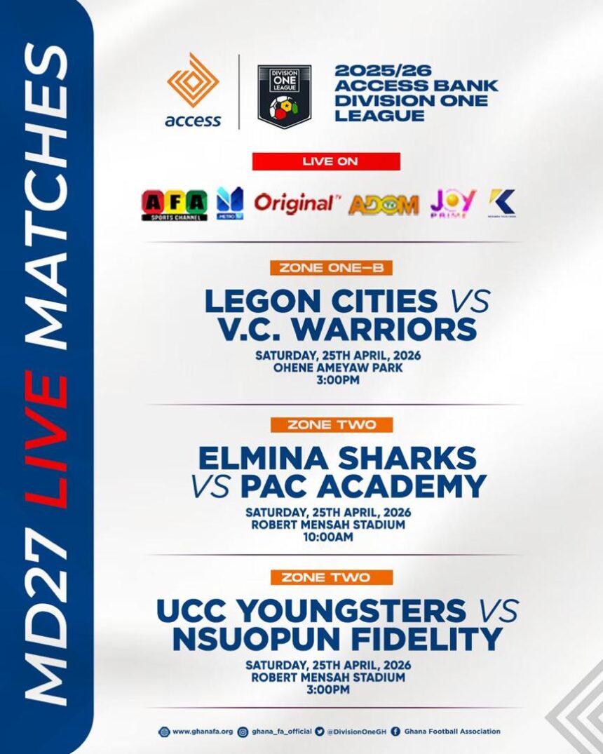 Three live matches scheduled for Matchday 27 of Access Bank Division One League