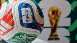 Trionda, the official match ball of the 2026 FIFA World Cup, in Mexico City, Mexico, on April 23, 2026. (Photo by Solrac Santiago/NurPhoto via Getty Images)