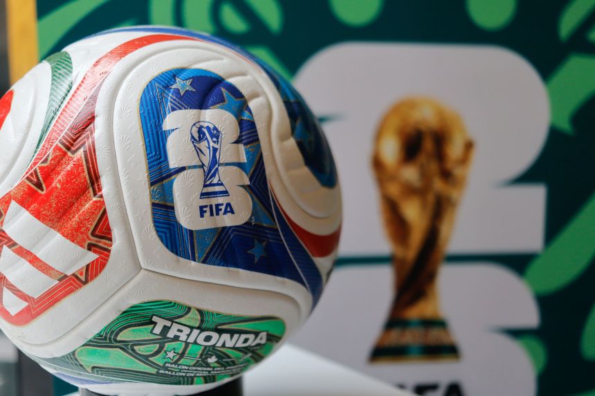 The official match ball of the 2026 FIFA World Cup is displayed in Mexico City on April 23.