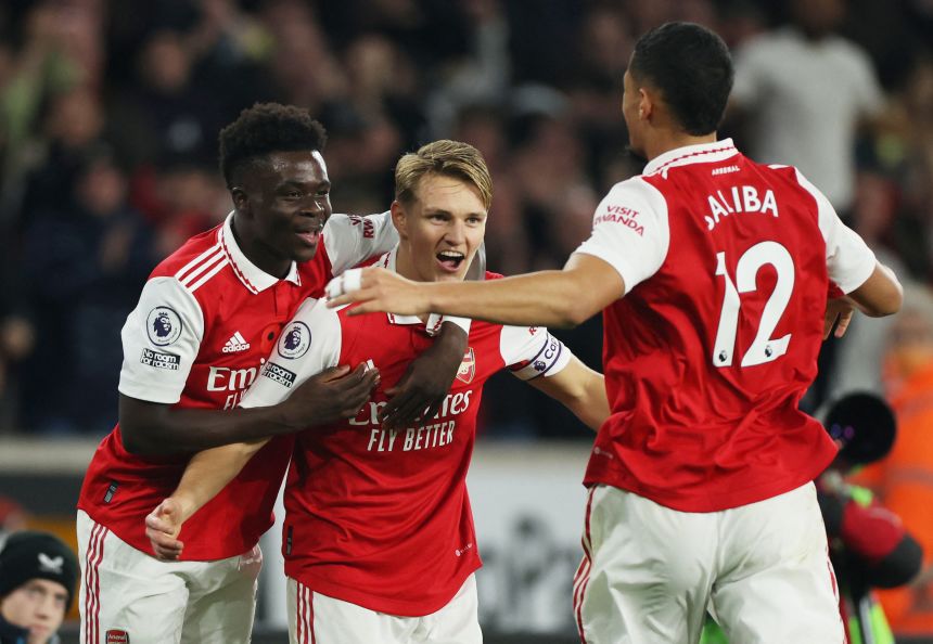 The 2022-23 season saw a change at Arsenal, led by the performances of Bukayo Saka (left), Martin Ødegaard (center) and William Saliba (right).
