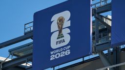 FIFA World Cup 2026 signage at MetLife Stadium in East Rutherford, New Jersey, on April 18.