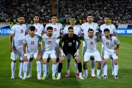 Irans's players pose for a team photo before a qualifying match for the 2026 World Cup, June 10, 2025, at Azadi Stadium in Tehran, Iran.
