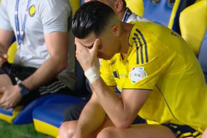 Al Nassr's Cristiano Ronaldo reacts after Al Hilal's last-gasp equaliser in their Saudi Pro League clash. (Photo: Screengrab via SPL YouTube)