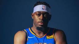 Lu Dort of the Oklahoma City Thunder poses for a portrait during 2023-24 NBA Media Day.