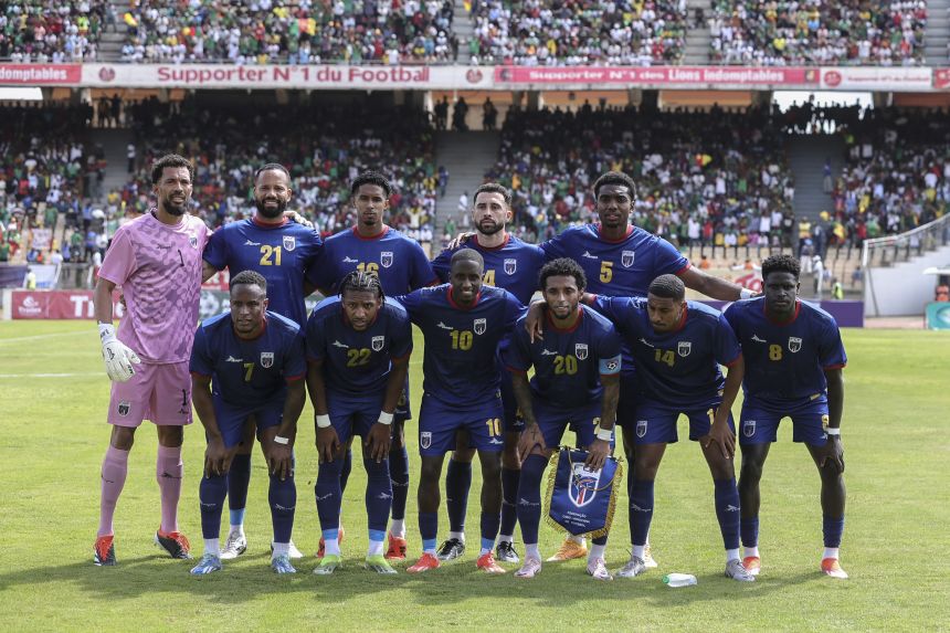 Cape Verde players pose for a team photo ahead of the FIFA World Cup 2026 Africa qualifiers group D football match against Cameroon at Stade Ahmadou Ahidjo in Yaounde on June 8, 2024.