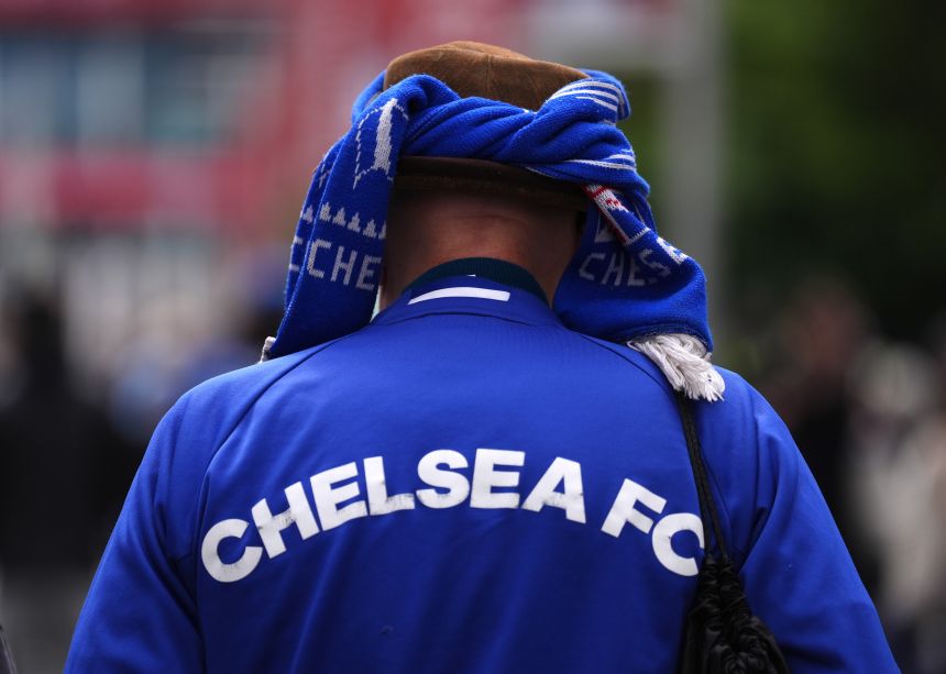 A Chelsea fan on Wembley Way prior to the FA Cup final.