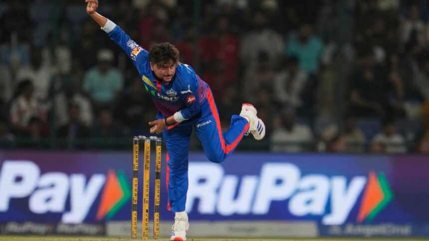 Delhi Capitals' Kuldeep Yadav bowls a delivery during the Indian Premier League cricket match between Delhi Capitals and Punjab Kings in New Delhi, India, Saturday, April 25, 2026. (AP Photo)