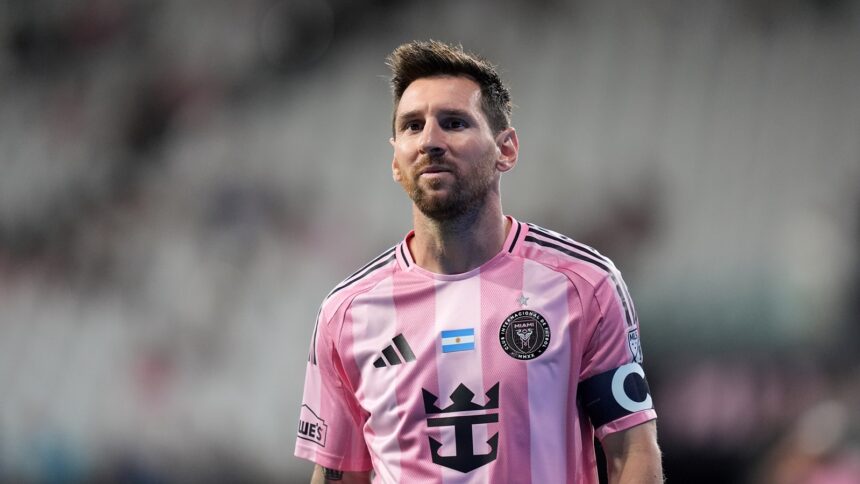 Messi kitted out for Miami against Philadelphia – his final game for his American club before joining the Argentine national team camp ahead of the World Cup. (AP Photo)