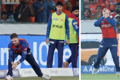 Lockie Ferguson and Cooper Connolly dropped catches during Sunrisers Hyderabad vs Punjab Kings IPL 2026 match in Hyderabad. (CREIMAS FOR IPL)