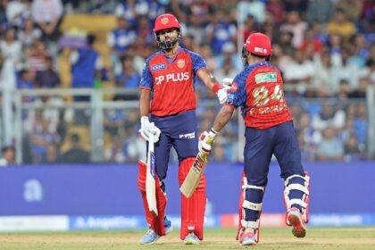 Shreyas Iyer of Punjab Kings and Prabhsimran Singh of Punjab Kings during Match 24 of the TATA Indian Premier League 2026 between Mumbai Indians and Punjab Kings at Wankhede Stadium, Mumbai, India, on April 16, 2026.