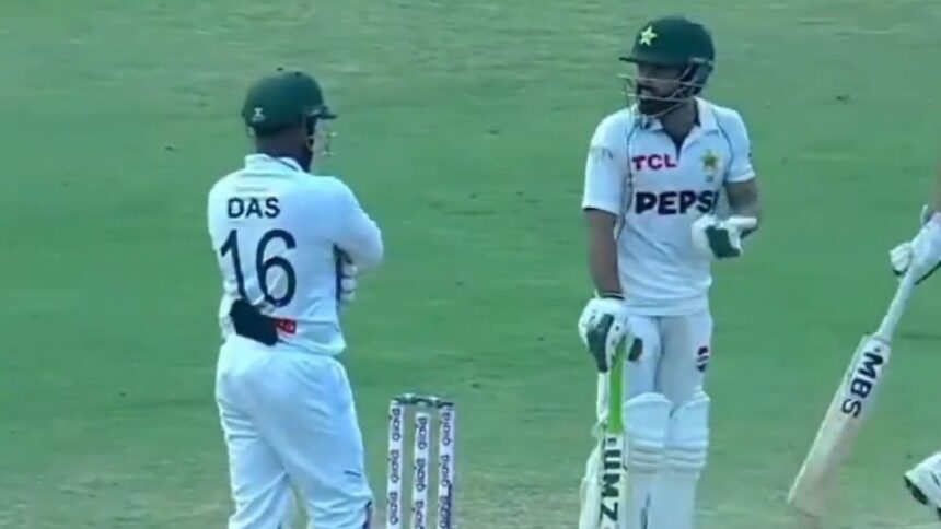 Pakistan’s Mohammad Rizwan and Bangladesh wicketkeeper Litton Das argue on the fourth day of the second Test. (Screengrab via X)