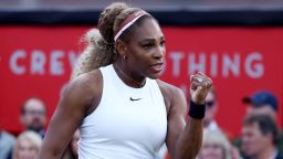 Serena Williams reacts during her round-of-16 doubles match with Victoria Mboko.
