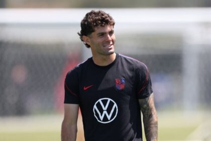 Christian Pulisic trains at Great Park Sports Complex in Irvine, California, on Tuesday.