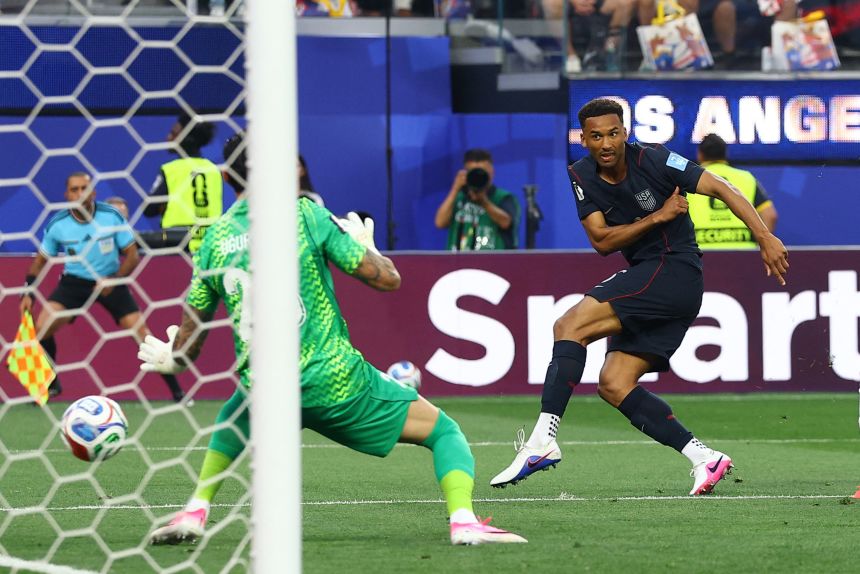 US defender Auston Trusty opens the scoring early in the first half.