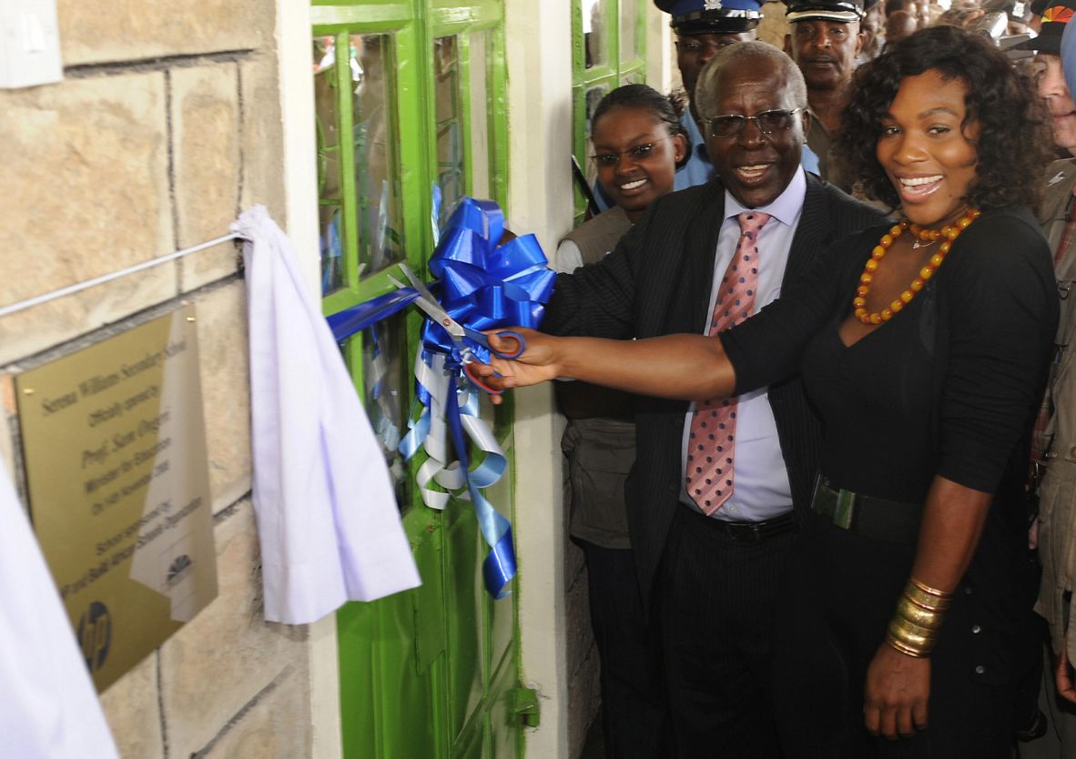 Serena cuts a ribbon at the opening of the Serena Williams Secondary School in Matooni, Kenya, in 2008. That year, she established the Serena Williams Foundation to help underprivileged children around the world.