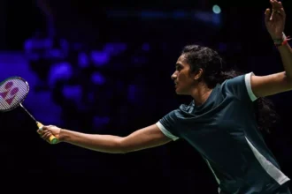 PV Sindhu in action at the 2025 BWF World C
