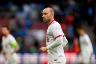 Denmark's Christian Eriksen, pictured in a match vs. DR Congo on June 3, collapsed on Sunday during a match vs. Ukraine.