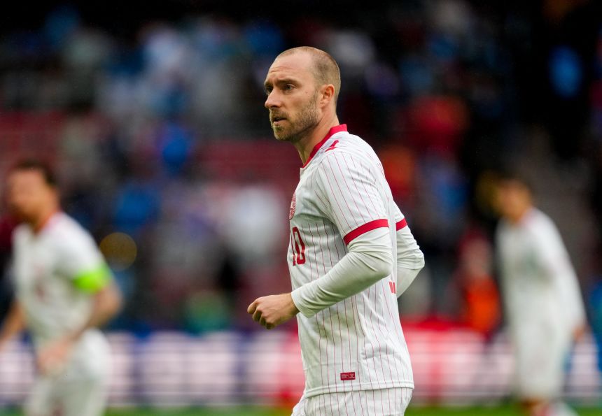Denmark's Christian Eriksen, pictured in a match vs. DR Congo on June 3, collapsed on Sunday during a match vs. Ukraine.