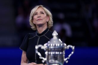 Former US Open champion Chris Evert participates in the women's championship ceremony at the USTA Billie Jean King National Tennis Center on September 6, 2025.