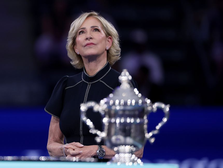 Former US Open champion Chris Evert participates in the women's championship ceremony at the USTA Billie Jean King National Tennis Center on September 6, 2025.