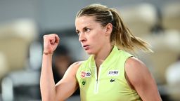 Poland's Maja Chwalinska reacts after a point as she plays against Russia's Diana Shnaider during their women's semi final singles match on day 12 of the French Open tennis tournament on Court Philippe-Chatrier at the Roland-Garros Complex in Paris on June 4, 2026.
