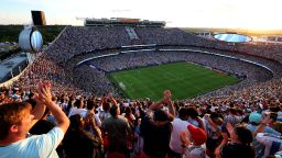 A general view of the inside of the stadium as Lionel Messi #10 of Argentina celebrates scoring his team's first goal with teammates during the FIFA World Cup 2026 Group J match between Argentina and Algeria at Kansas City Stadium on June 16, 2026 in Kansas City, Missouri.