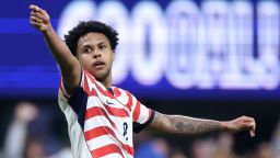 ATLANTA, GEORGIA - MARCH 28: Weston McKennie #8 of the United States celebrates scoring his team's first goal during the International Friendly match between United States and Belgium at Mercedes-Benz Stadium on March 28, 2026 in Atlanta, Georgia. (Photo by Kevin C. Cox/Getty Images)